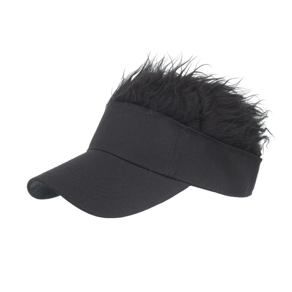Black Integrated Wig Baseball Cap Polyester 28*16cm Funny Hip Hop Wig Duckbill Hat Empty Top Sun Visor Hat Funny photo props