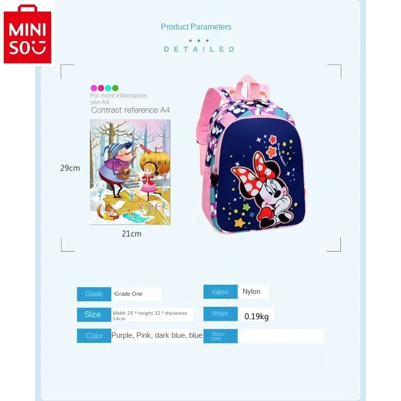 MINISO-Mochila infantil de desenhos animados da Disney, mochila estudantil, minimalista, leve, impermeável, mickey, minnie, mochila infantil