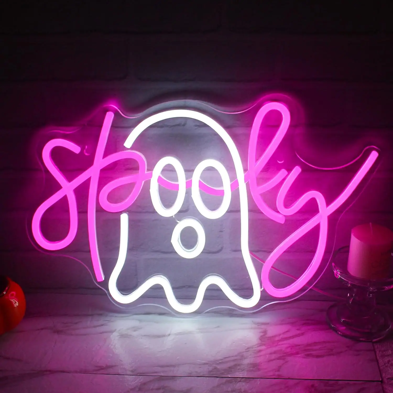 Spooky Boo Neon Sign LED Neon Light Sign Cute Ghost Light For Bar Sign Halloween birthday Party Decor Kids Gift