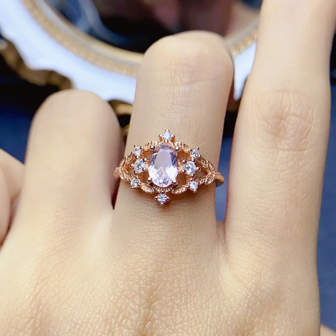 Bestseller ZECAA Morganite Fine Jewelry Woman Morganite Ring With Natural Morganite Gemstone 5 * 7mm Lady Morganite Jewelry Ring