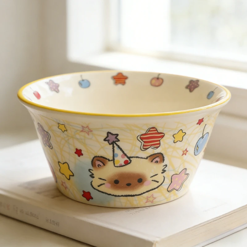 High-Value Ceramic Breakfast Bowls for Home Large Capacity Yogurt Soup Noodle Bowls Underglaze Color Rice Bowls Dining Tableware