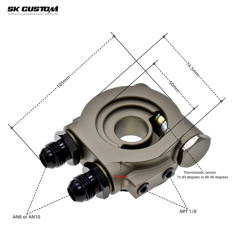 SK CUSTOM Konwersja samochodu Aluminiowy adapter chłodzenia oleju Zestaw chłodzenia oleju Panel kanapkowy Adapter termostatu 80 °   AN10 AN8