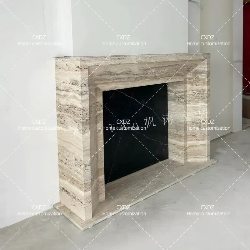 Wabi Sansan natural gray cave stone fireplace light luxury villa high-end living room stone wall decorative cabinet