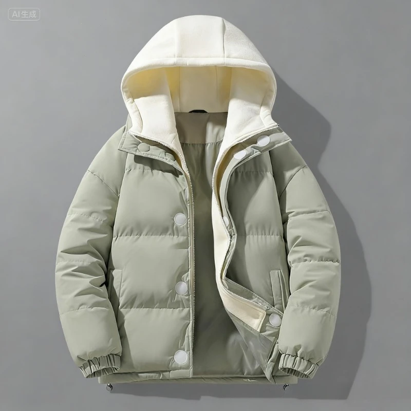 

Autumn and Winter Men's Cotton Jacket, Fake Two-piece, Hooded Cotton Coat Soft,Men's Thickened Windproof Jacket, Warm Bread Coat