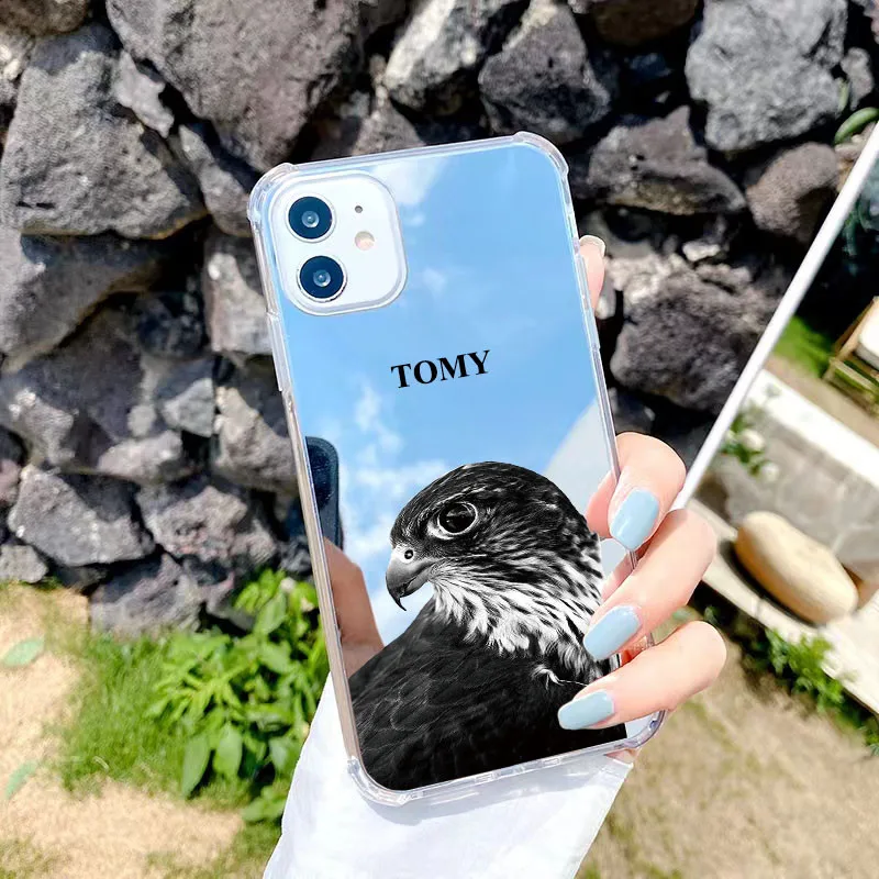 اسم مخصص لطيف الحيوان مرآة القضية آيفون 14 13 12 15 16 برو ماكس حافظة للصدمات آيفون 11 XS XR 14 15 زائد الحالات