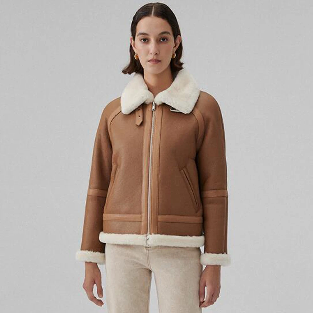 Denny & Dora Nữ Shearling Áo Có Cổ Nữ Áo Khoác Áo Khoác Thường Ngắn Áo Khoác Lông Thú