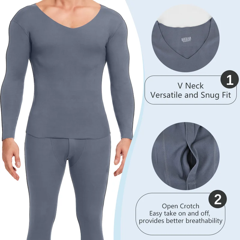 Thermal Underwear Set for Men Winter Comfortable V Neck Long Johns Seamless Men\'s Top and Bottom Soft Warm Clothes Quick-Heating