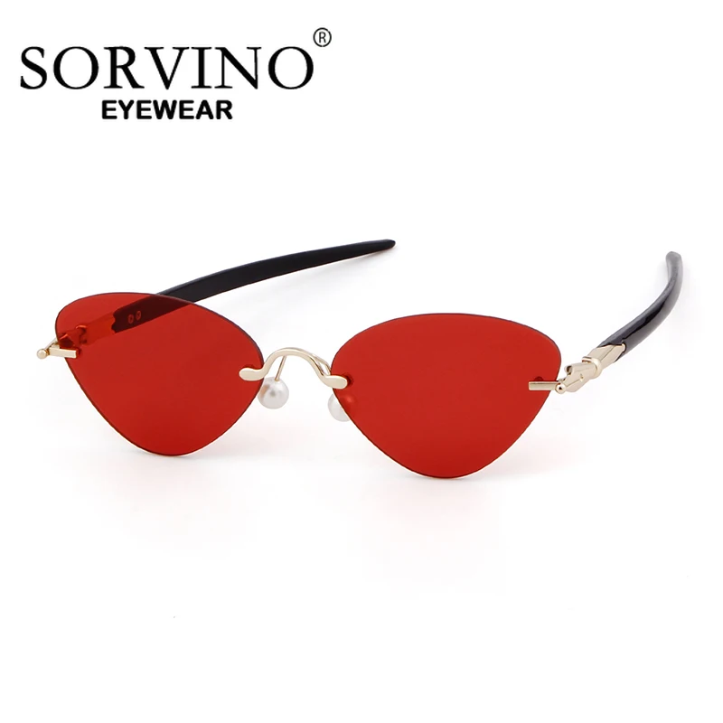 SORVINO occhiali da sole senza montatura per donna UV400 rosa rosso occhiali triangolo Cat Eye occhiali da sole femminili lenti TR90 occhiali da