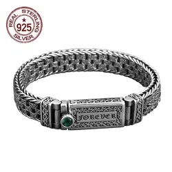100% Real Solid S925 Silver Punk Retro Men's Lucky Bracelet Silver Tide Creative Personality Jewelry Chain Birthday Gift