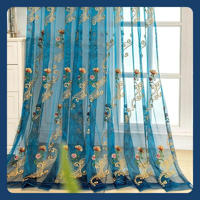 

DZQ Luxury European Curtains for Living Dining Room Bedroom Deisgn Floral Embroidered Tulle Window Curtain Cusromizable Tulle