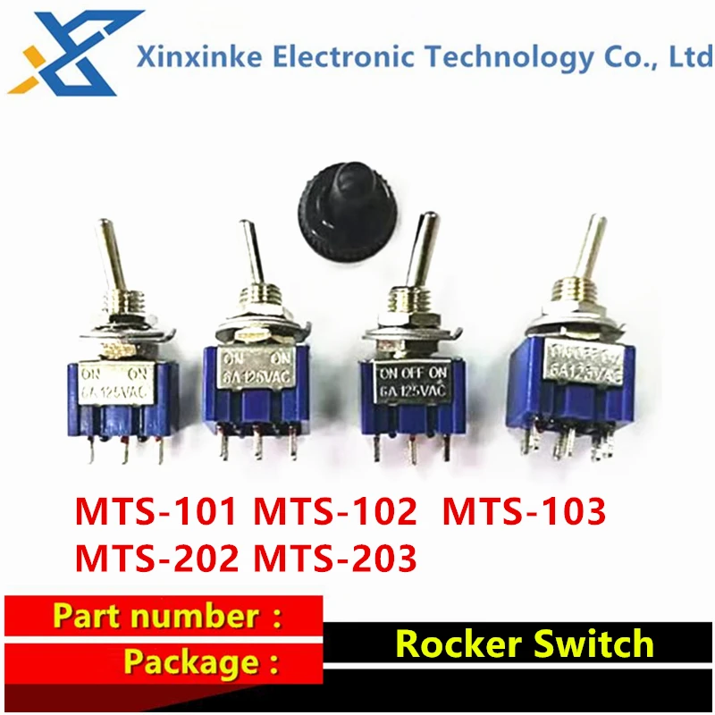 Interruptor basculante ON-ON Tampa impermeável, interruptor de alavanca, 2PIN, 3PIN, 6PIN, 6mm, MTS-101, 104 103, MTS-202, 203, 20pcs