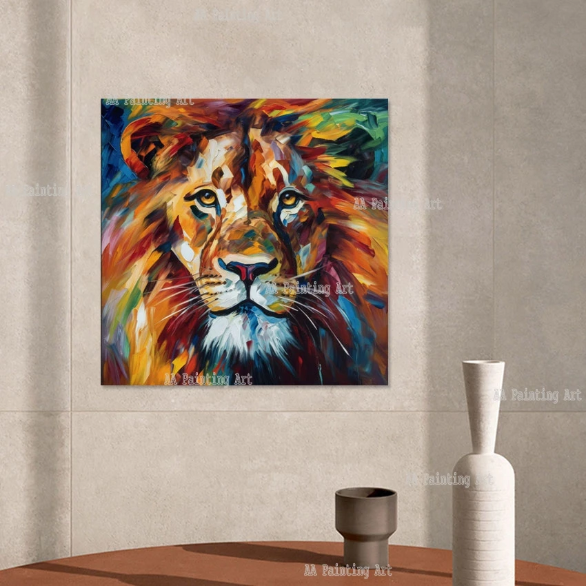 الملونة مجردة الأسد صورة كبيرة الحجم الحيوان قماش الفاخرة النفط اللوحة الاطفال غرفة نوم ديكور العنصر جدار الفن Showpieces