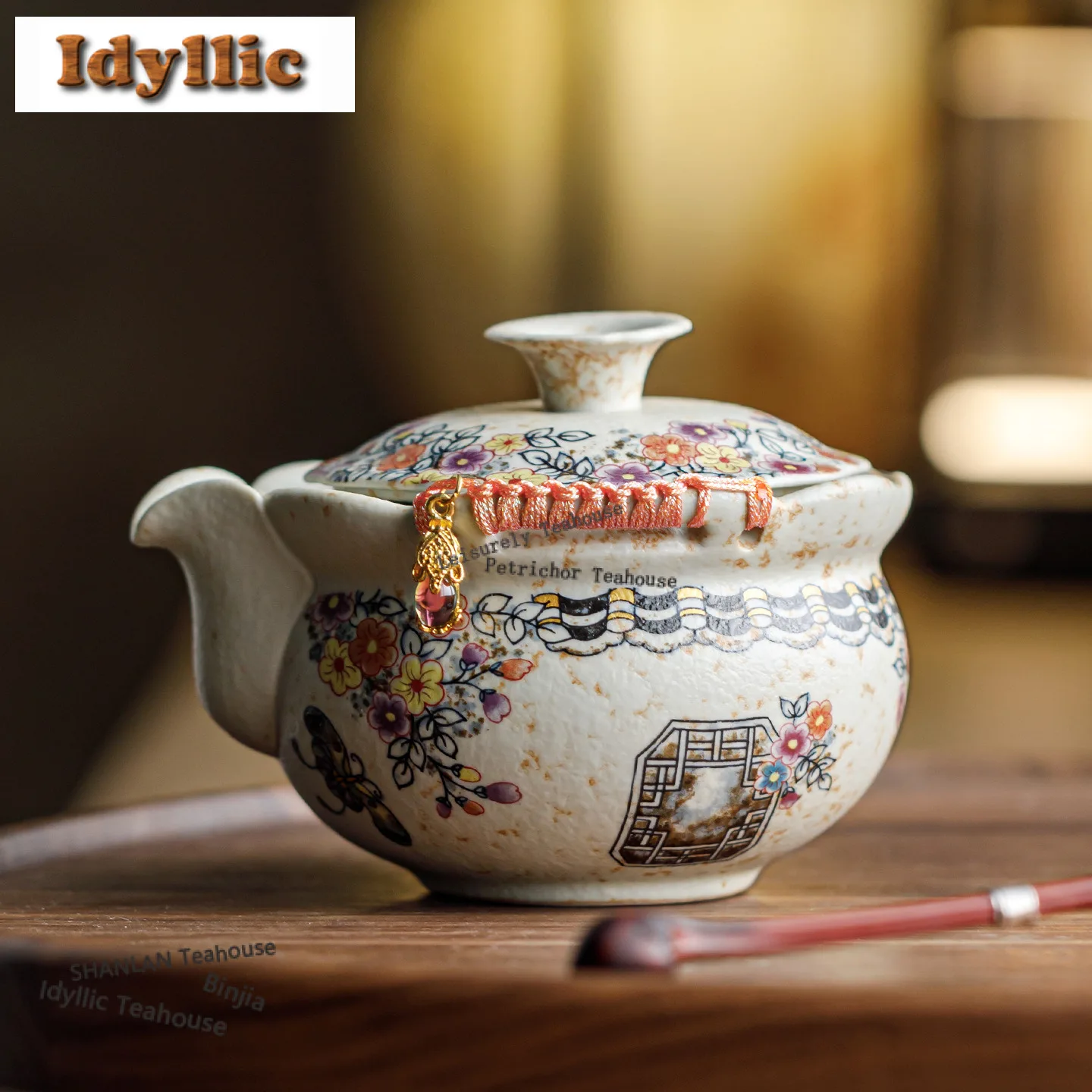 150ml Blue And White Treasure Bottle Pot Window Flower Butterfly Tea Infuser Pot Tea Brewing Hand-grip Kettle Chinese Tea Set