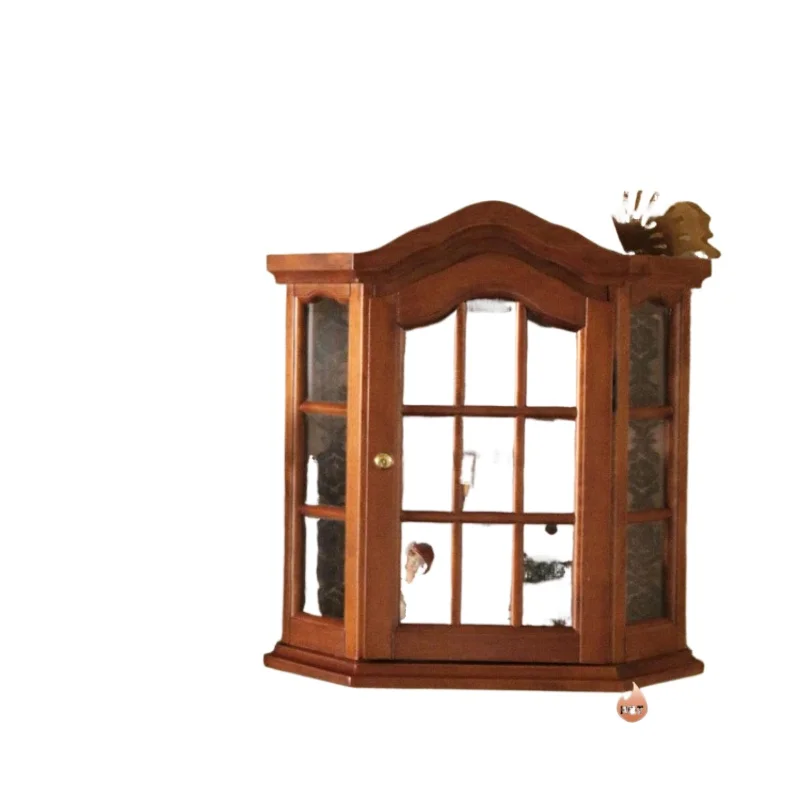 

French retro solid wood cup holder window decoration multi-layer storage wall-mounted shelf medium antique display cabinet