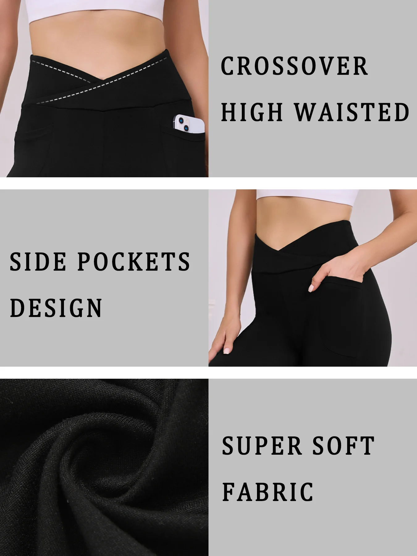 여성용 슈퍼 소프트 크로스오버 하이웨이스트 레깅스 포켓 포함 복부 조절 비침 방지 운동 요가 러닝 레깅스