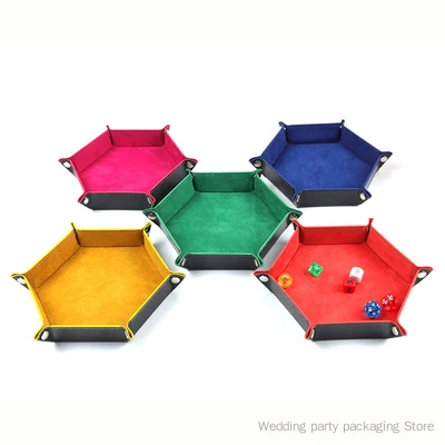 Hexagonal suede dice tray folding tray pu desktop storage box