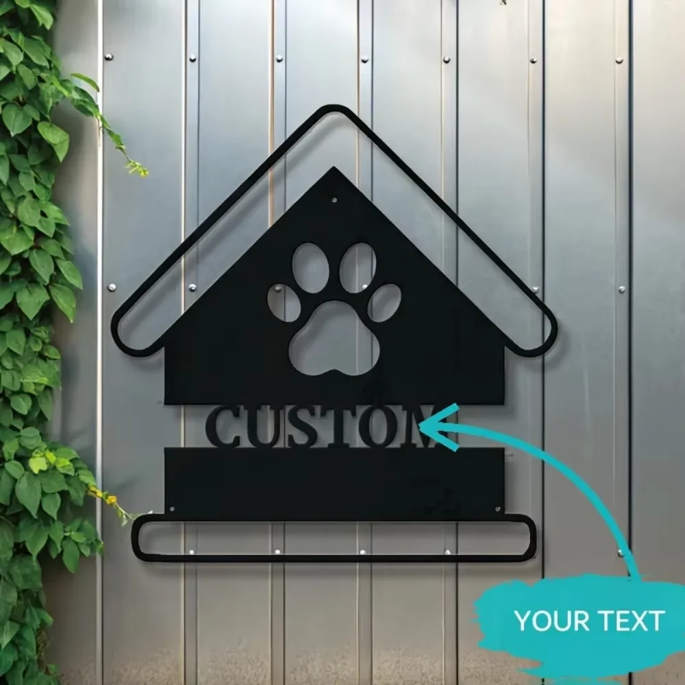 Custom crafted Dog House Wall Sculptures Add Paw Print Custom Text Durable,Eye catching Steel Decor,Great Gift for Pet Lovers