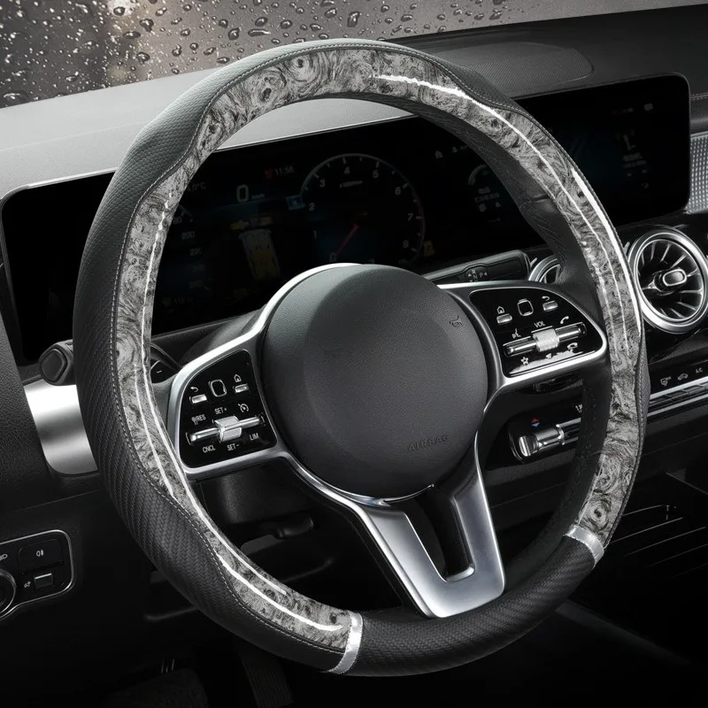 

Wood Grain Car Steering Wheel Cover 38CM Universal Leather Steering Wheel Cover Car Accessory Anti-Slip Steering Covers O/D Type