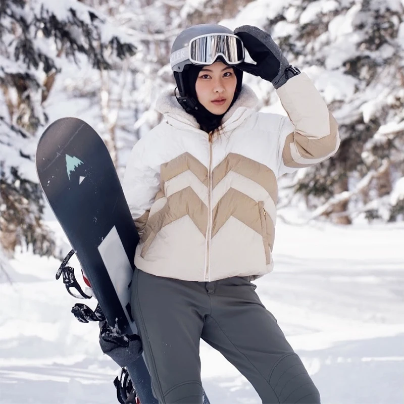 Lammwoll-Steppjacken mit Stehkragen für Damen, Street-Style, Langarm, Reißverschluss, Lose Mäntel, Winter, Warme Sportliche Oberbekleidung für Frauen – Detail 6