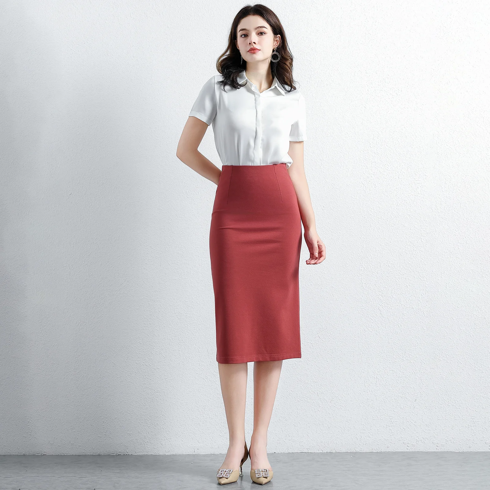 Spring Summer Commuting Mid Length Women Hip Hugging Skirt Slimming Solid Professional Half Skirt Women Elastic Half Body Skirt