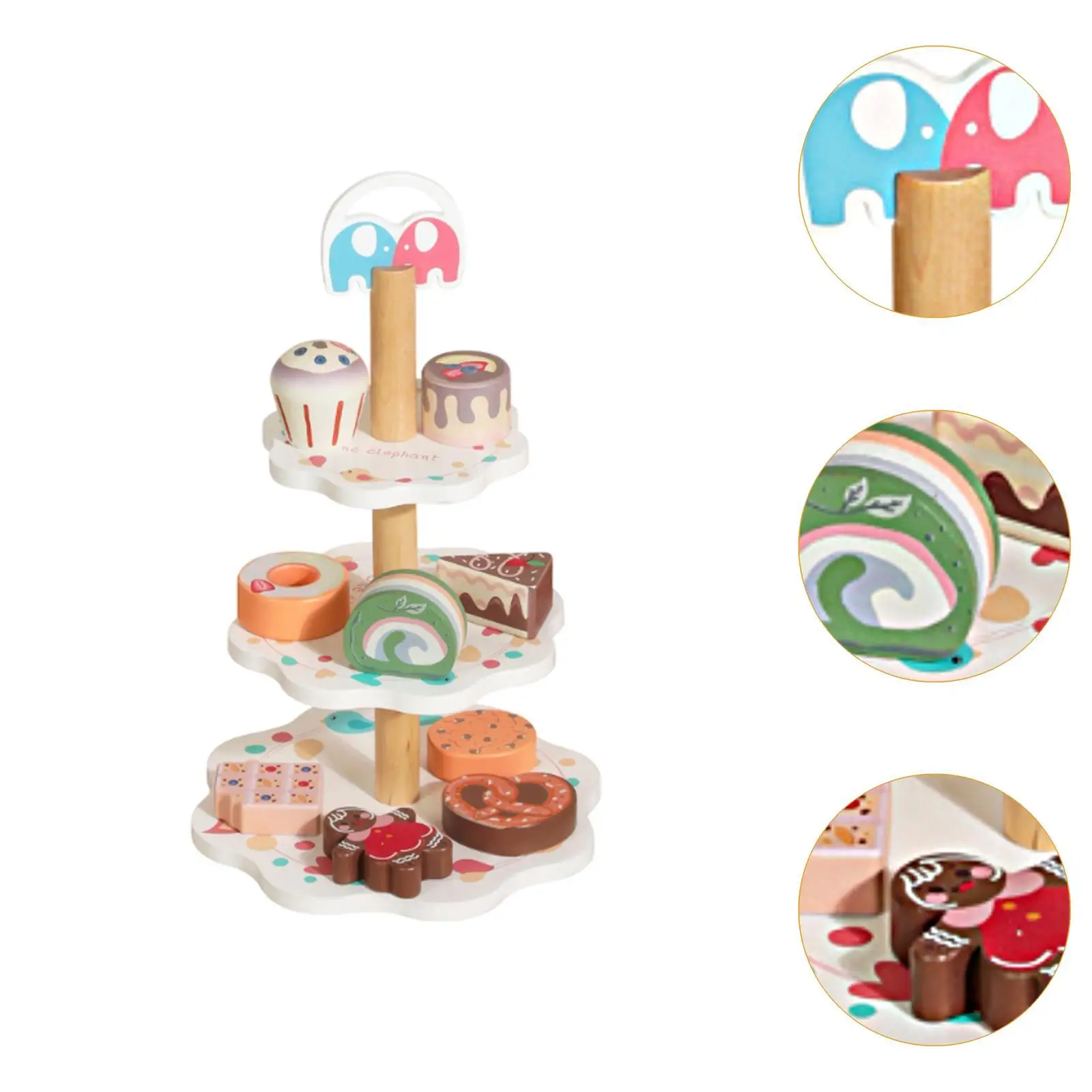 Wooden Dessert Stand Playset Tea Party Set for Little Girls Children Kids