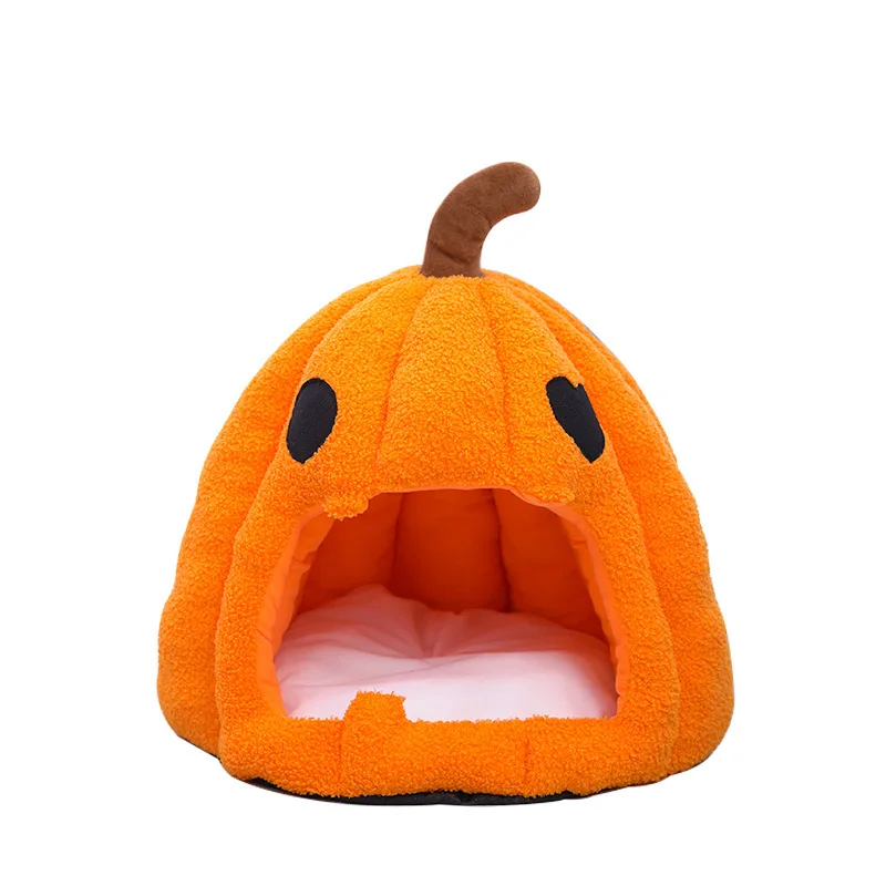 

Halloween Pumpkin Cat Bed Enclosed Warm Winter Pet House Cozy Cave For Cats And Small Dogs Soft Plush Bed With Removable Cushion