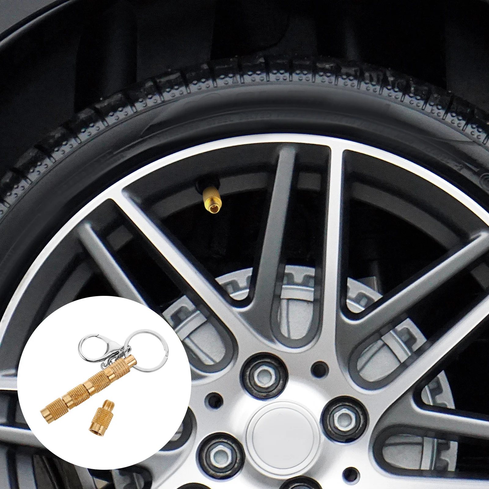 

5 in 1 Brass Tire Deflator Keychain Durable Tire Pressure Release Tool Fast Deflation Offroad Vehicle Systems Cars Trucks