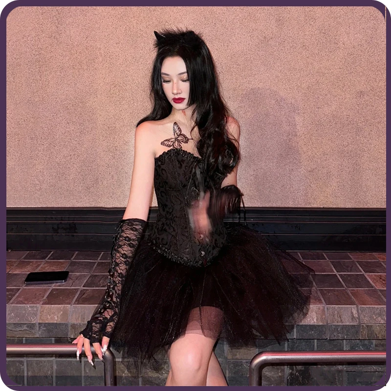 أزياء تنكرية بجعة سوداء للنساء ، ملابس الأميرة آلهة الداخلية ، أزياء هالوين مثيرة ، مشد عتيق ، حفلة موسيقية أداء وحفلة رقص