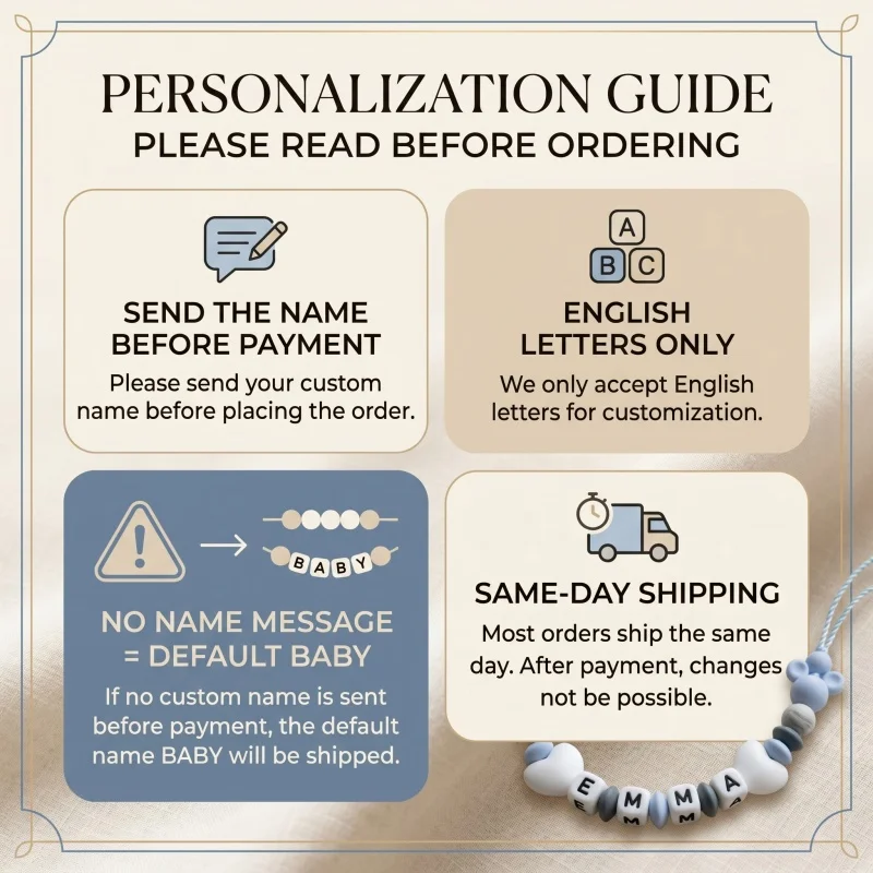 Custom Baby Name Pacifier Holder Blue Heart Silicone Beads Handmade Dummy Clip for Boys Shower Gift Nipple Strap Teething Chain