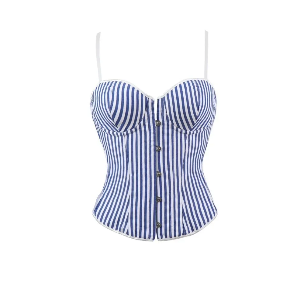 

Женский корсет во французском стиле ретро в сине-белую полоску с бретельками для похудения, формирователь пуш-ап
