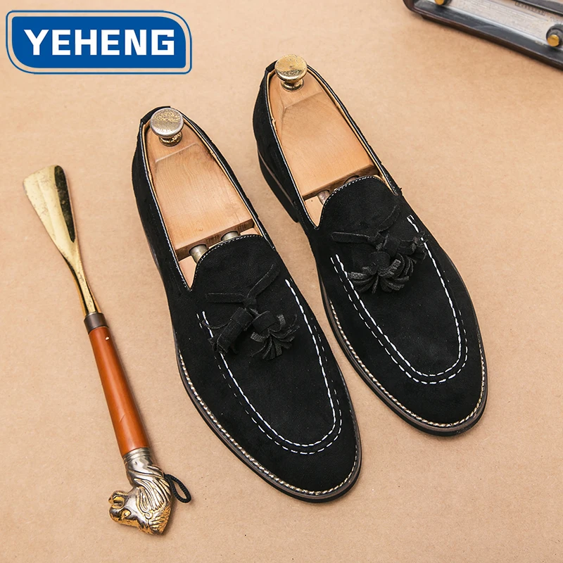

Men's Casual Shoes Suede Genuine Leather Mens Fashion Slip-on Tassels Party Wedding Loafers Men Comfortable Driving Oxford Flats