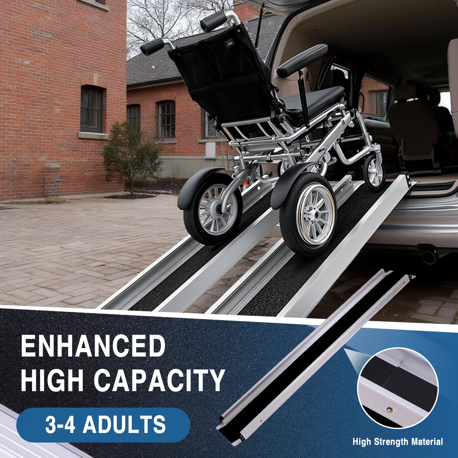 8 Feet Adjustable Threshold Wheelchair Ramp Portable Door Threshold Wheelchair Ramps Non-Slip 661 LBS Capacity for Home Steps