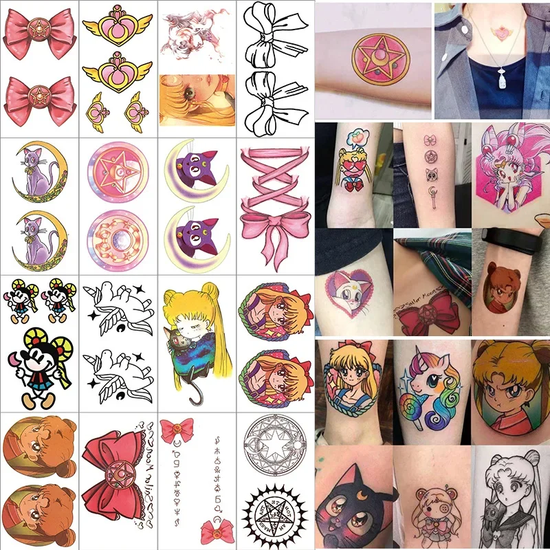 30pcs/set Sailor Moon Anime Temporary Tattoos Stickers for Men Women Waterproof Fake Tattoo Hands Body Arm Tatuajes Temporales