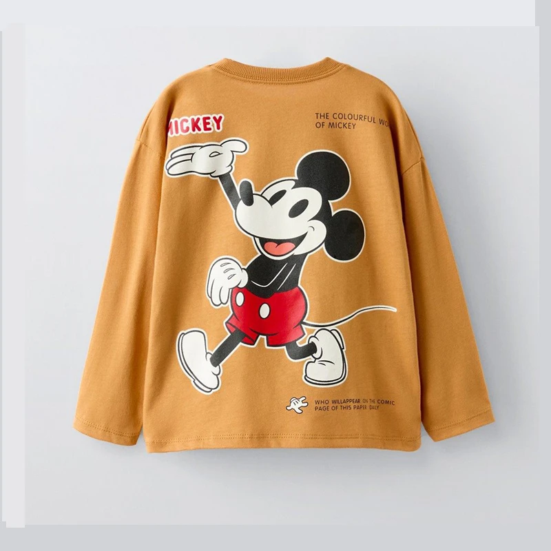 ميكي ماوس تيز الأطفال طويلة الأكمام موضة ملابس كاجوال الاطفال الكرتون المطبوعة التي شيرت الرضع رقيقة القطن الخالص Crewneck القمم #3
