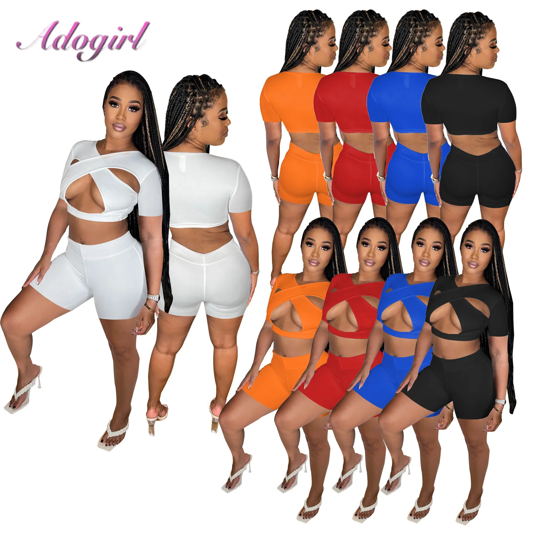 

Fitness Yoga Two Piece Sets Women Summer Suit Solid Cross Cut Out Tank Tops Bikers Shorts Pants Outfit Sporty Jogging Tracksuit