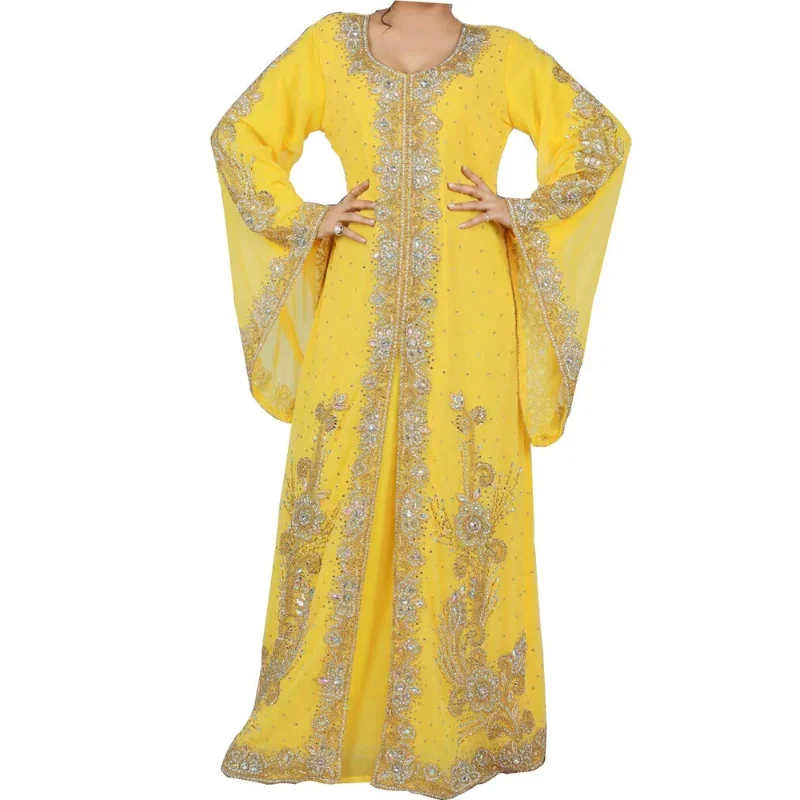 

Yellow African Long Shirt Farasha Moroccon Islamic Dubai Wedding Formal Dress European and American Fashion Trends