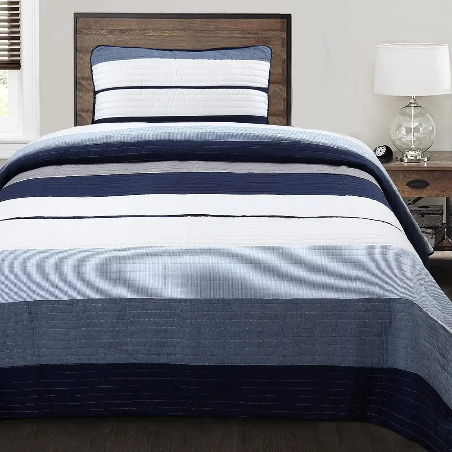 

100% Cotton Quilt Set with Reversible Coverlet, Twin 2 Piece Bedspread