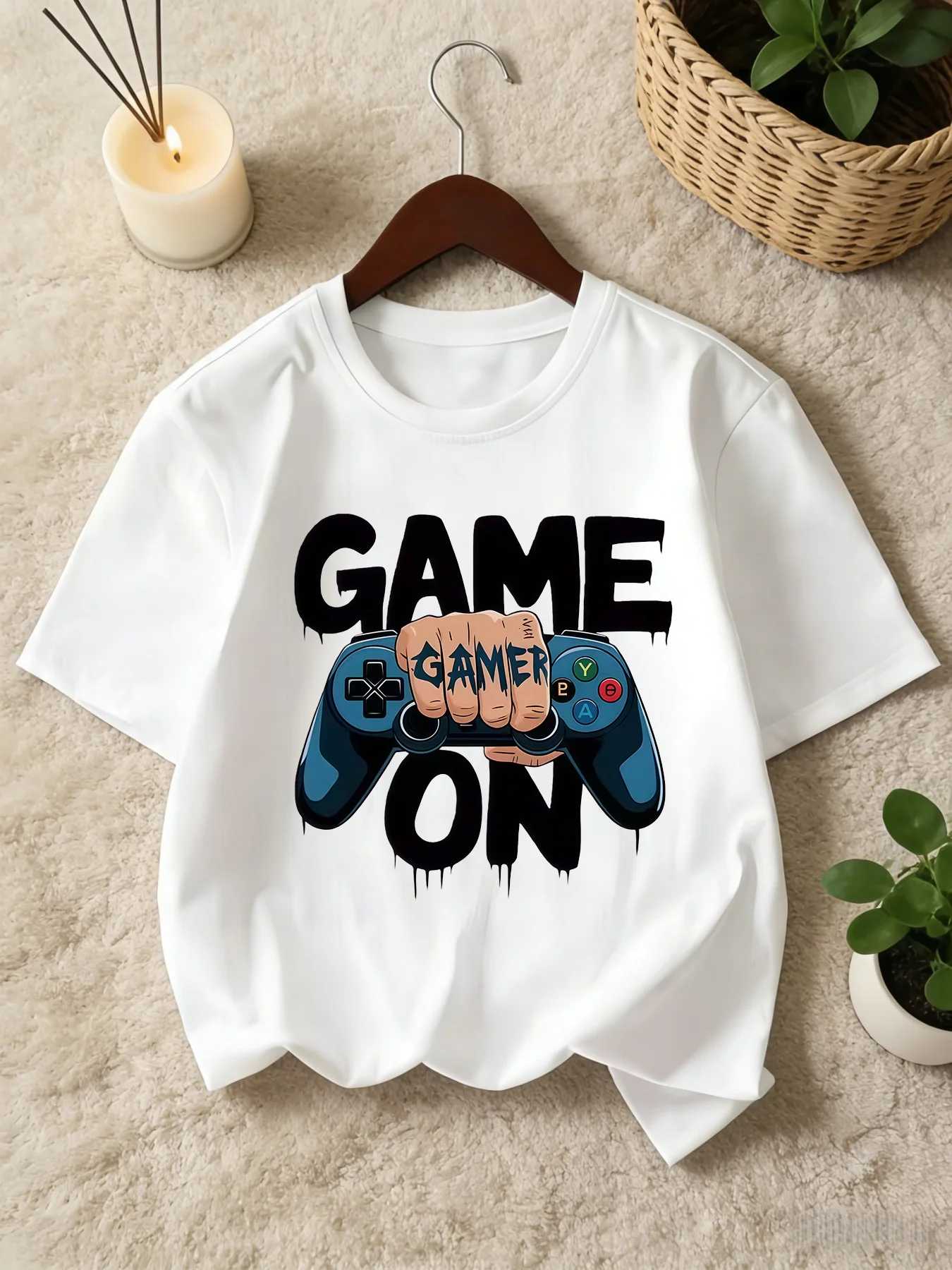 Game On Gamepad Fist Kids T Shirt Boys Girls Family Matching Tee Gamer Summer Cotton Short Sleeve Crew Neck Children Daily Wear