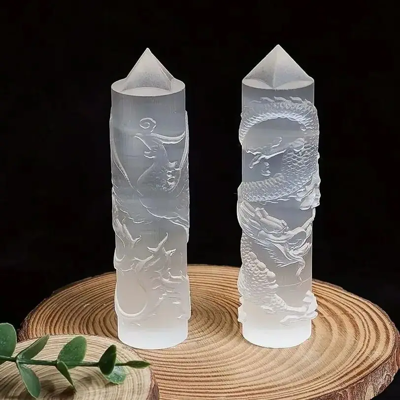 Natural Selenite Crystals Tower Dragon And Phoenix Energy Stones Point Wand Healing Crystal Gypsum Pyramid Protection Witchcraft