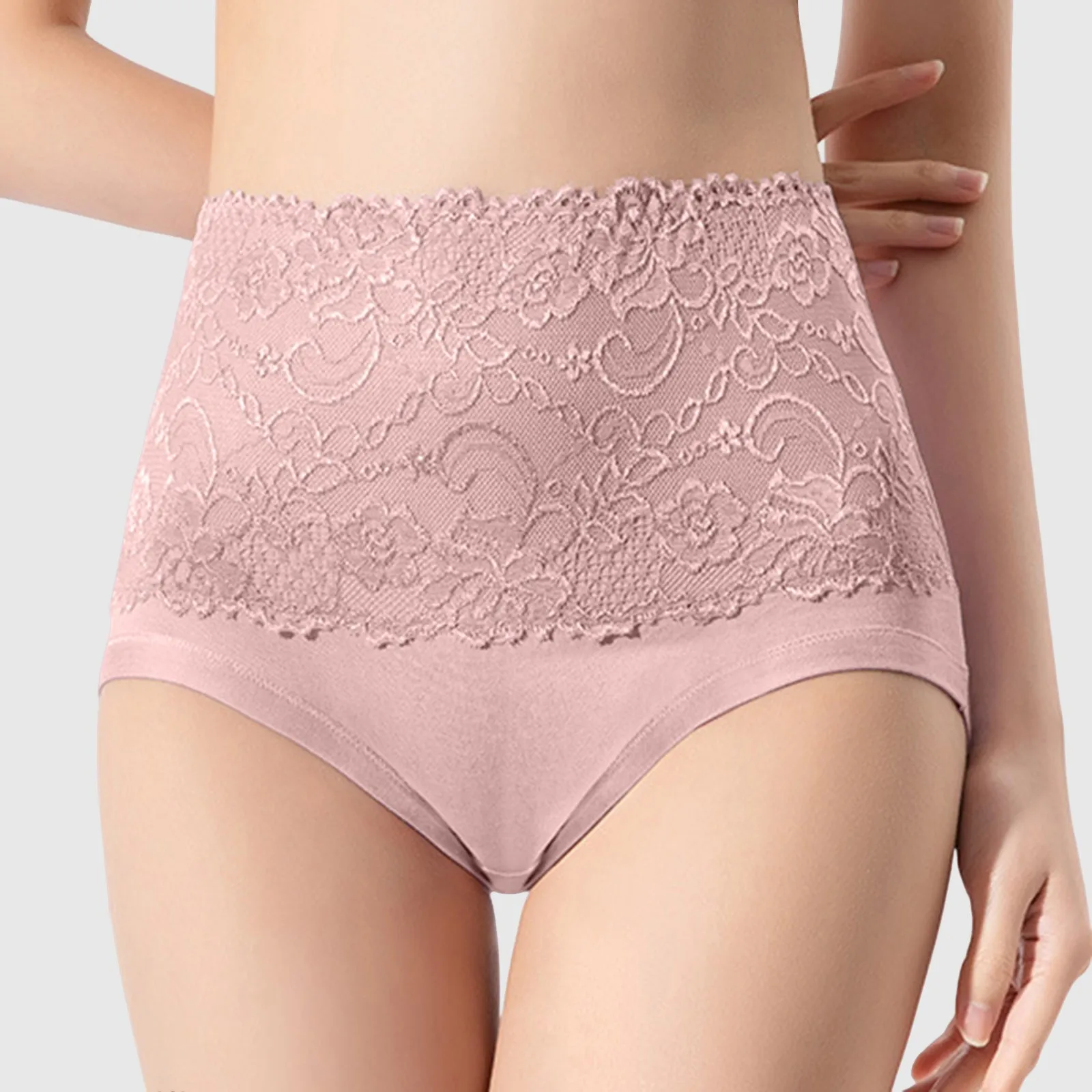 Women Lace Panties High Fit Cotton Panties High Waist Underwear Body Shaping Sexy Lingerie Slimming Tummy Control Pants 1pcs
