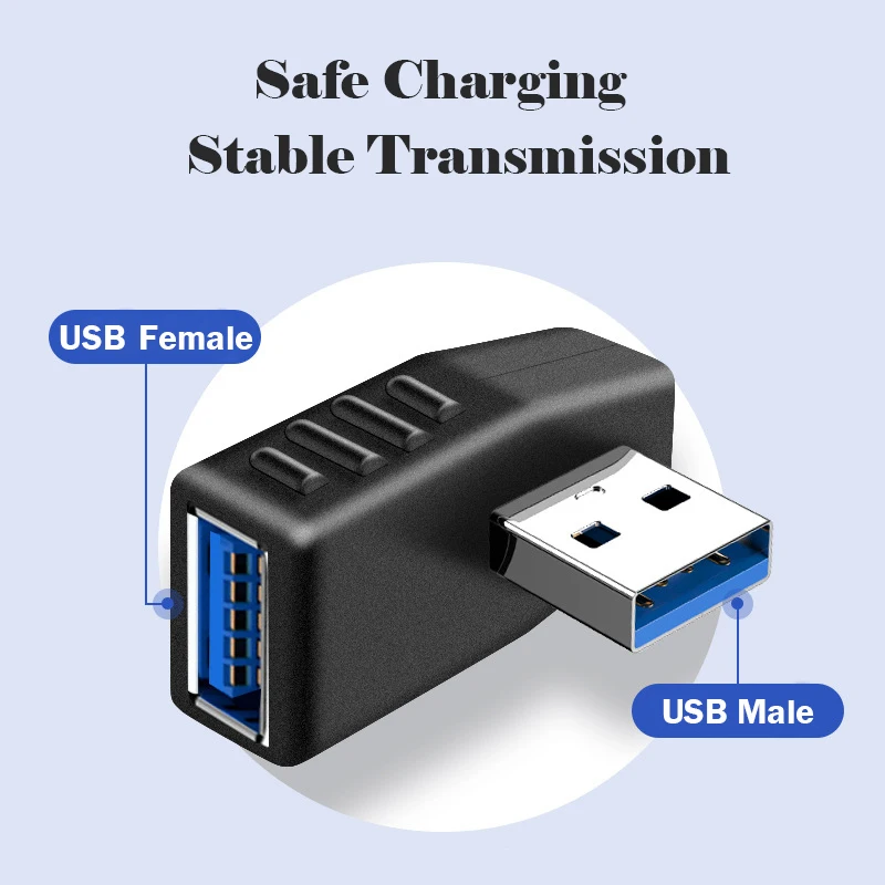 USB 3.0 Male to Female Extension Adapter USB Multiple Direction 90 270 Degree Combo Vertical Up and Down Angle Coupler Connector