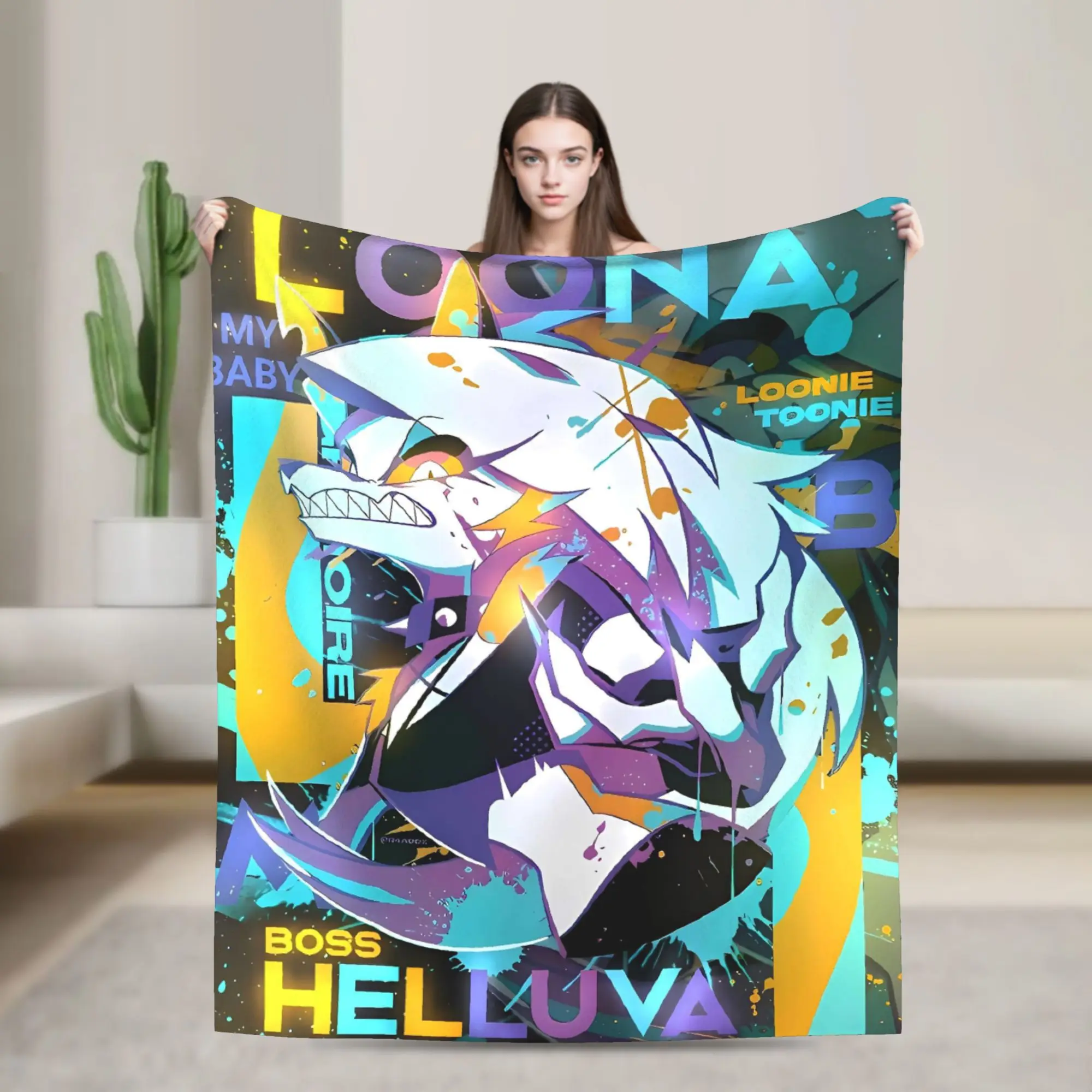 Helluva Boss Loona Blanket  Travel Flannel Throw Blanket For Living Room Warm Soft Custom Quality Bedspread Gift Idea