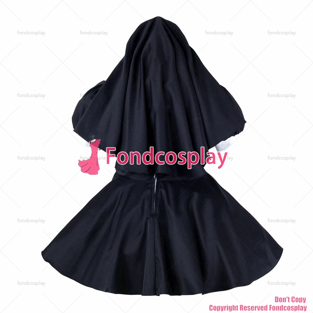 fondcosplay adult sexy cross dressing sissy maid black cotton nun dress lockable Uniform headpiece costume CD/TV[G2236]