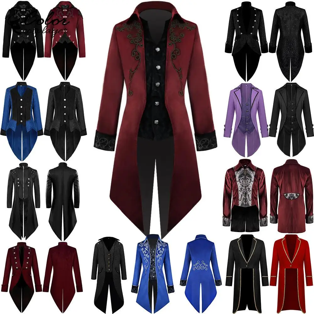 

Color Cosplayer Medieval Tailcoat Vintage Gentleman Jacket Musician Cosplay Costume Stage Performance Wear European Clothing