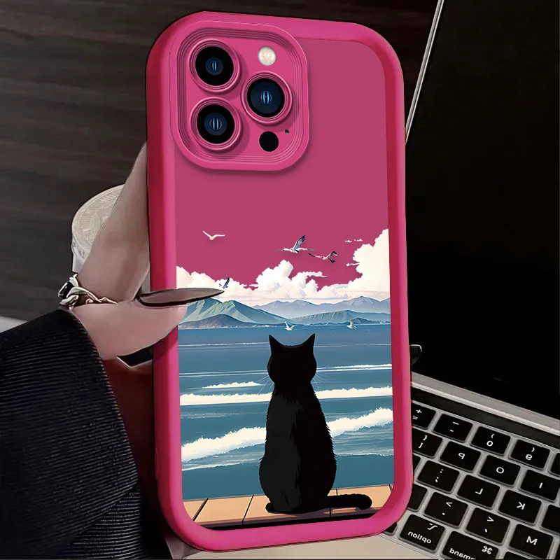 حافظة لطيفة على شكل قطة سوداء لهاتف آيفون 17 Air 16 16E 15 14 13 12 11 Pro Max X XS X S Max XR SE 2020 SE4 7 8 غطاء سيليكون مقاوم للصدمات #4