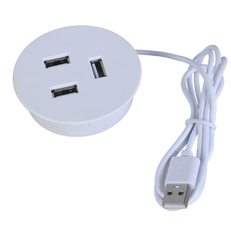 

652F 3 Port USB Desk Grommet Hole Round Desktop Charging Station USB Embedded Power Adapter Charging Cable Connector