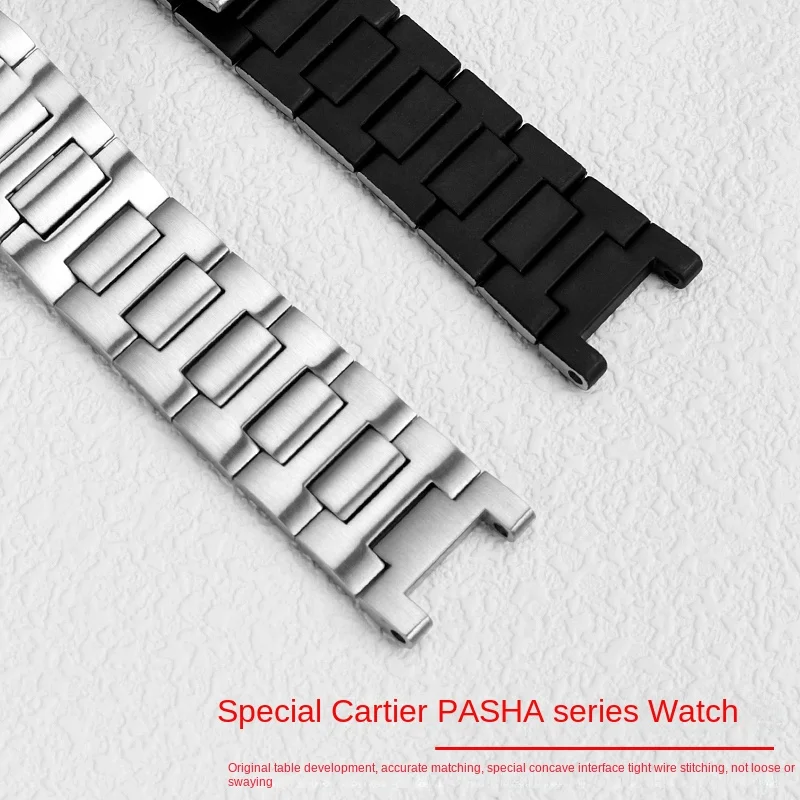 22X14mm Metal Band For Cartier PASHA Strap W31077U2 W31088U Series Notched Steel Band Stainless Steel Watch Band Men Watch Chain