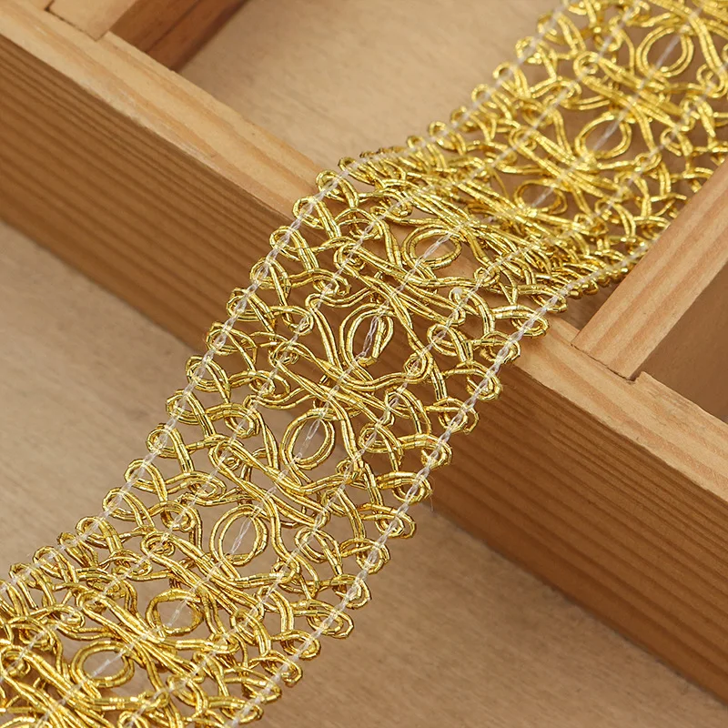 5 ياردة الذهبي الفضة الحرير جديلة الدانتيل تقليم 35 مللي متر متموجة المنسوجة شريطة من الدانتيل تخريمية الأعرج جديلة تقليم للمنزل الستار المفروشات #4