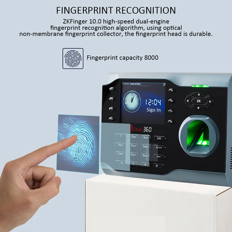 Software Iclock360 Biometric Fingerprint (8000) Password Employee Time Attendance Machine 2.8