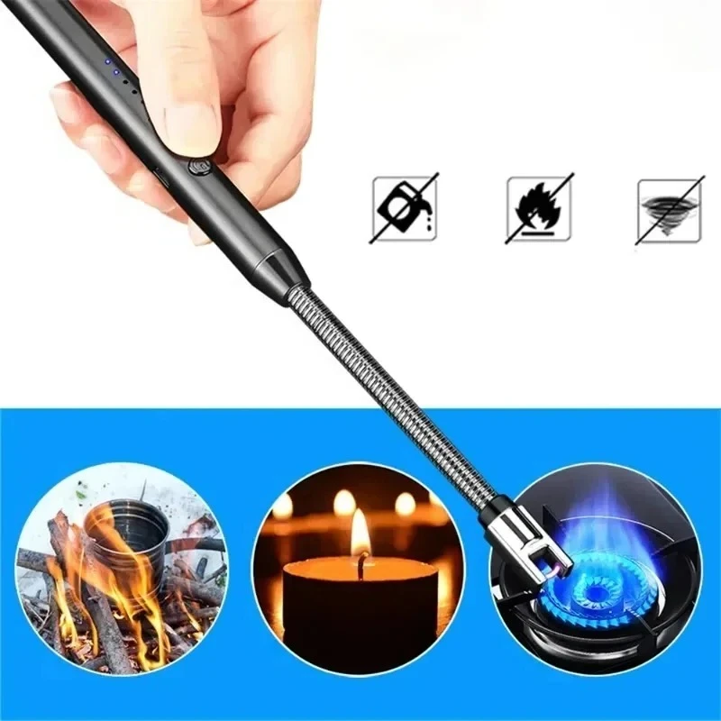 

New Windproof Kitchen Electric USB Lighter Candle Barbecue Camping Rechargeable Arc Flameless Plasma